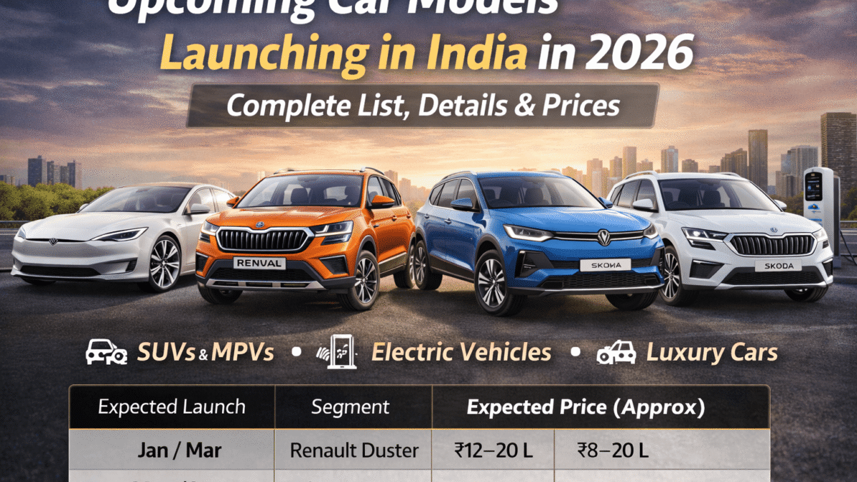 भारत में लॉन्च होने वाली आगामी कारें: 2026 की पूरी लॉन्च गाइड (डिटेल्स और टेबल सहित)