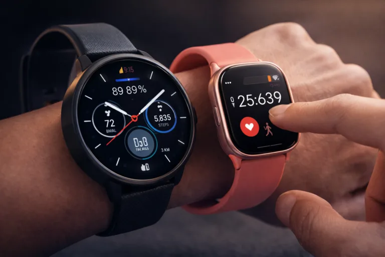 Modern smartwatches displaying health tracking and activity features with improved design and battery life